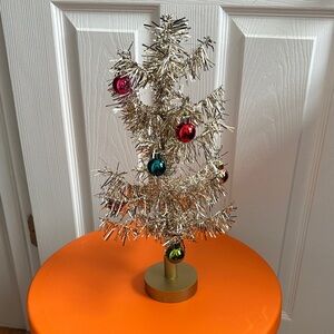 Threshold Silver Tabletop Tinsel Tree with Colorful Ornaments